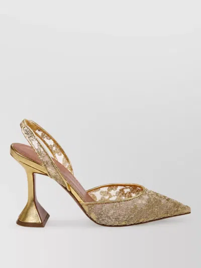 Amina Muaddi Lace Slingback Mules In Gold