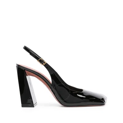 Amina Muaddi Ladies Patent Black Charlotte Heeled Pumps