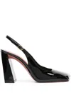 Amina Muaddi Ladies Patent Black Charlotte Heeled Pumps