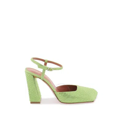 AMINA MUADDI AMINA MUADDI SATIN LIME CHARLOTTE PUMPS WITH CRYSTALS