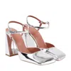 Amina Muaddi Ladies Silver Charlotte 95 Mm Mirrored Leather Pumps In Silver Tone