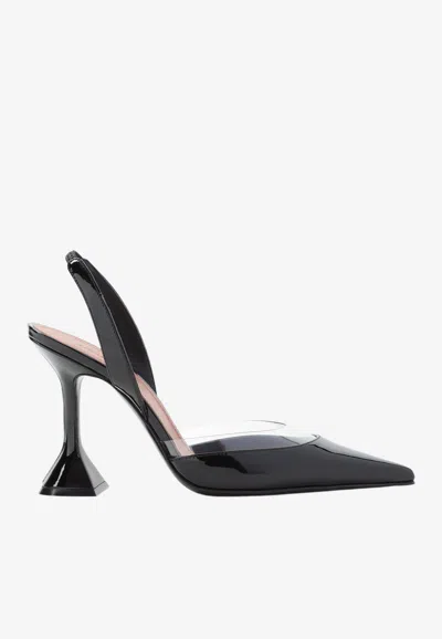 Amina Muaddi Lara 95 Pvc And Patent Leather Slingback Pumps In Black