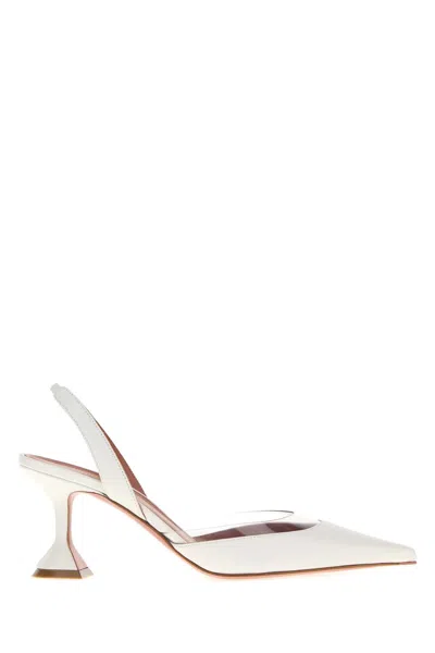 Amina Muaddi Lara Nappa Leather Pumps With 7 Cm Heel In White