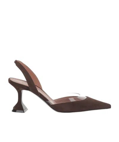 Amina Muaddi Lara Suede Slingbacks In Brown