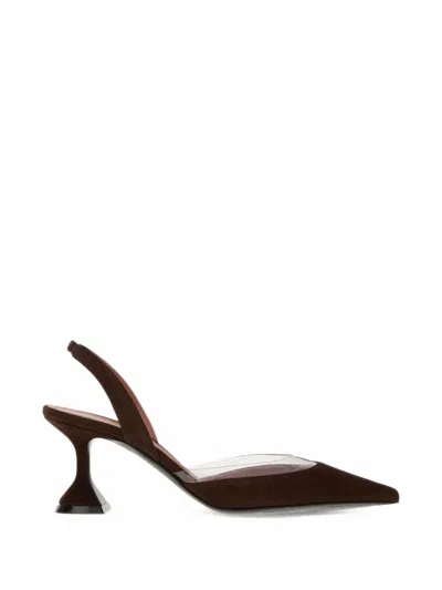Amina Muaddi Lara Transparent-panel Slingback Pumps In Brown