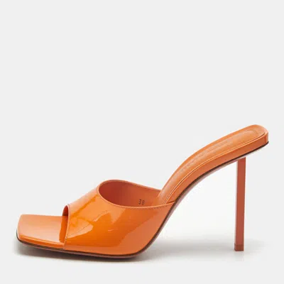 Pre-owned Amina Muaddi Laura Size 38 Orange Patent Leather Slide Sandals