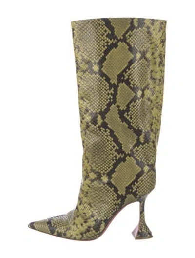 Pre-owned Amina Muaddi Leather Animal Print Boots In Green