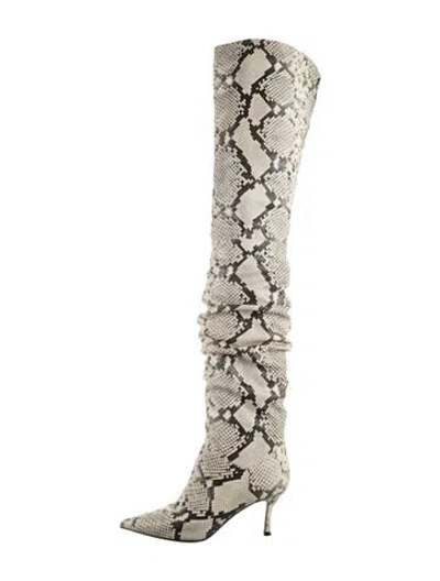 Pre-owned Amina Muaddi Leather Animal Print Boots In Neutrals