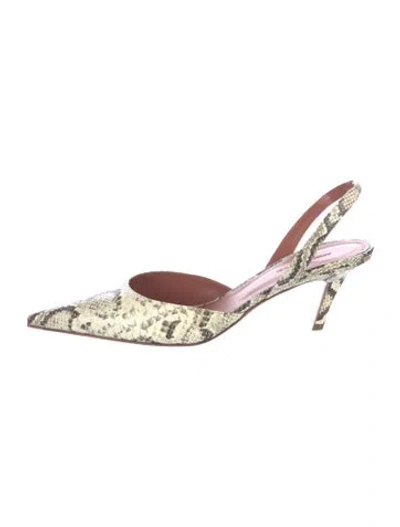 Pre-owned Amina Muaddi Leather Animal Print Slingback Pumps In Neutral