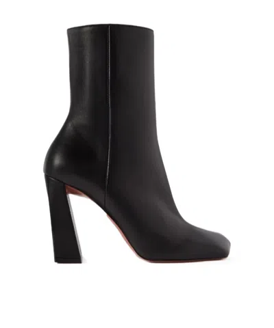 Amina Muaddi Leather Ankle Boots In Black