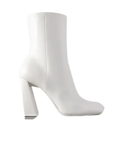 Amina Muaddi Leather Ankle Boots In White