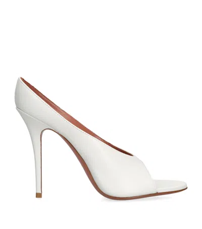 Amina Muaddi Leather Anok Heeled Slipper 105 In White