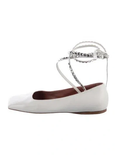 Pre-owned Amina Muaddi Leather Ballet Flats In White