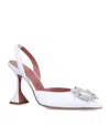 Amina Muaddi Begum Glass Pointed Toe Slingback Pump In White
