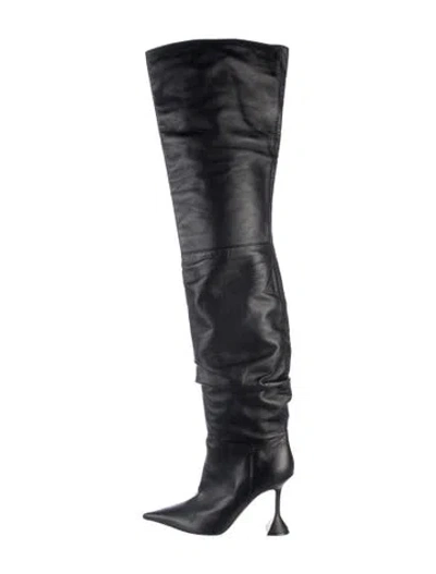 Pre-owned Amina Muaddi Leather Boots In Black