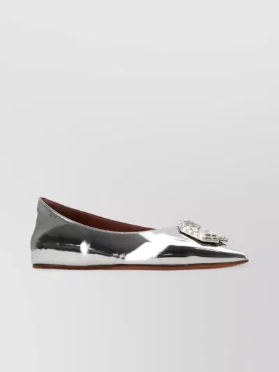 Amina Muaddi Leather Camelia Ballerinas Embellished Detail In Metallic