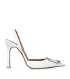 Amina Muaddi Leather Camelia Slingback Mules 105 In White