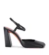 Amina Muaddi Block Heel Ankle Strap Sandal In Black