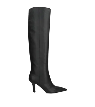 Amina Muaddi Leather Christine Knee-high Boots 80 In Black