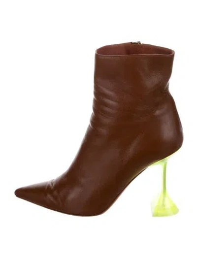 Pre-owned Amina Muaddi Leather Colorblock Pattern Boots In Brown