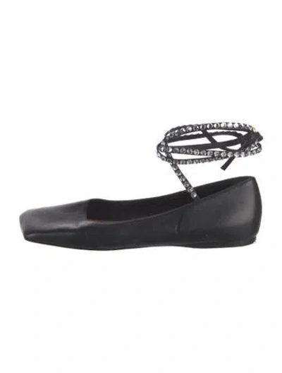 Pre-owned Amina Muaddi Leather Crystal Embellishments Ballet Flats In Black