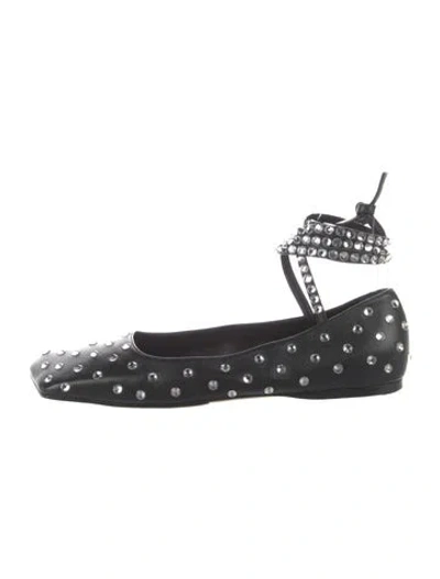 Pre-owned Amina Muaddi Leather Crystal Embellishments Ballet Flats In Black