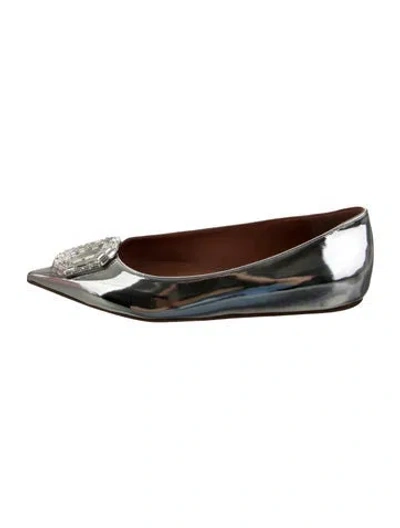 Pre-owned Amina Muaddi Leather Crystal Embellishments Ballet Flats In Multicolor