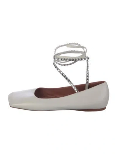 Pre-owned Amina Muaddi Leather Crystal Embellishments Ballet Flats In White