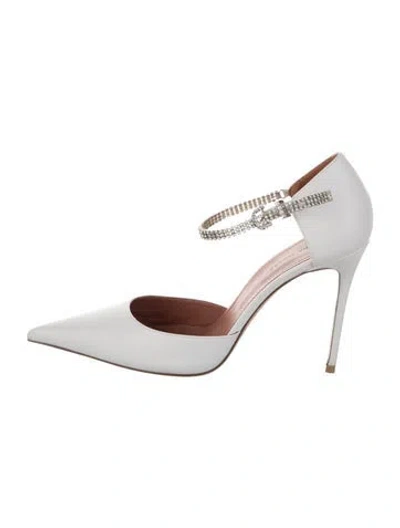 Pre-owned Amina Muaddi Leather Crystal Embellishments D'orsay Pumps In White