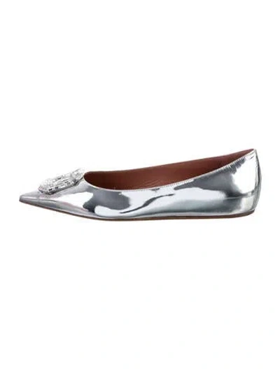 Pre-owned Amina Muaddi Leather Crystal Embellishments Flats In Blue