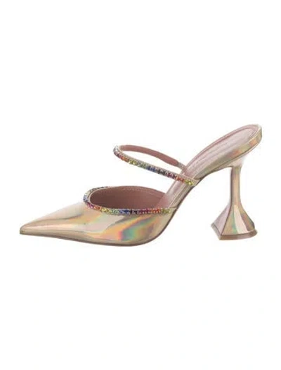 Pre-owned Amina Muaddi Leather Crystal Embellishments Mules In Gold