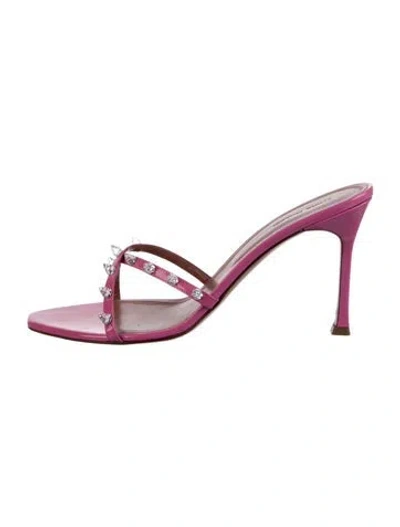 Pre-owned Amina Muaddi Leather Crystal Embellishments Sandals In Pink