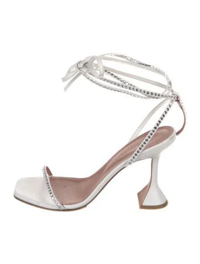 Pre-owned Amina Muaddi Leather Crystal Embellishments Sandals In White
