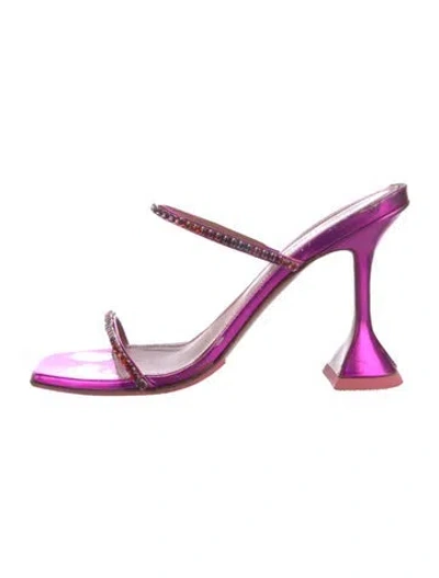 Pre-owned Amina Muaddi Leather Crystal Embellishments Slides In Purple