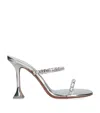 Amina Muaddi Metallic Leather Slippers With Crystal Embellishments In Silver