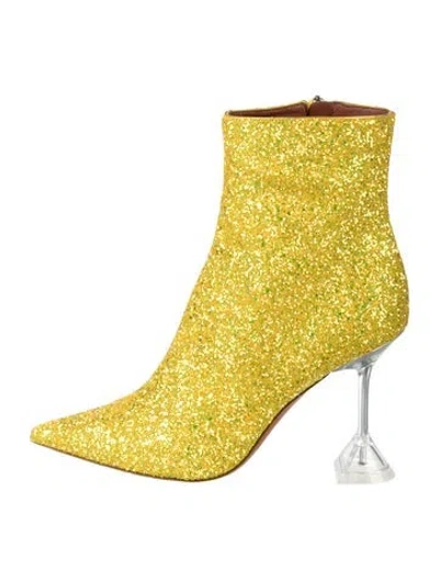 Pre-owned Amina Muaddi Leather Glitter Accents Pumps In Yellow