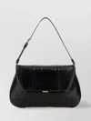 Amina Muaddi Leather Handbag With Curved Base And Reptile Motif Embossing In Black