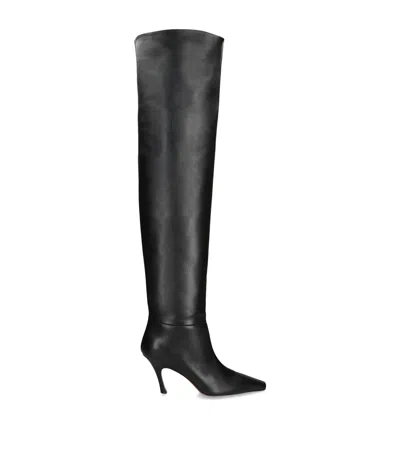 Amina Muaddi Leather Jamie Over-the-knee Boots 80 In Black