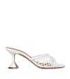 Amina Muaddi Bold Sculptural Heel Open Toe Sandals In White
