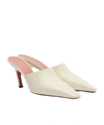 Amina Muaddi Leather Mules In White