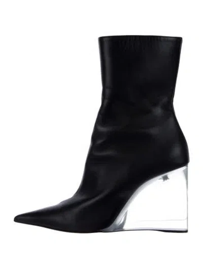 Pre-owned Amina Muaddi Leather Printed Boots In Black