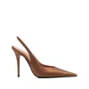 Amina Muaddi Anok 105 Brown Satin Slingback Pumps