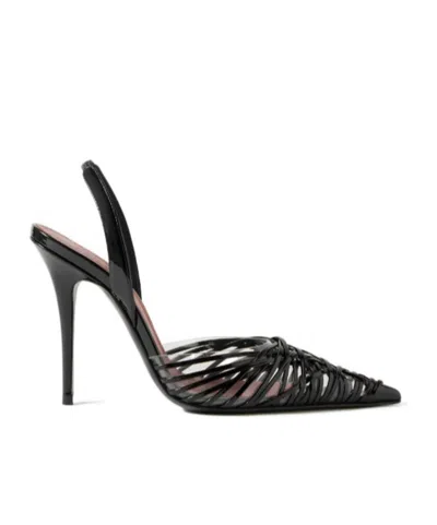 Amina Muaddi Leather Pvc Slingback High Heels In Black