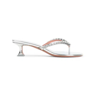 Amina Muaddi Leather Sandals With Crystal-embellished Straps In White