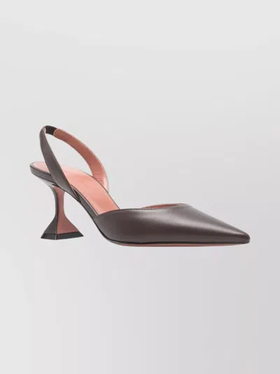 Amina Muaddi Leather Slingback Pumps Sculptural Heel In Brown