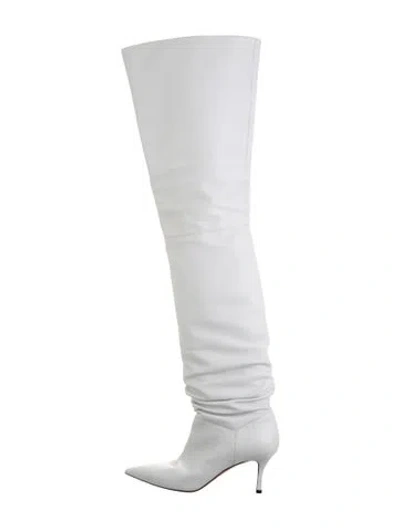 Pre-owned Amina Muaddi Leather Slouch Boots In White