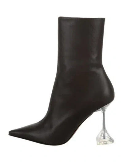 Pre-owned Amina Muaddi Leather Sock Boots In Gray