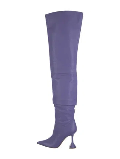 Pre-owned Amina Muaddi Leather Sock Boots In Purple