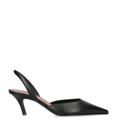 Amina Muaddi Leather Sofia Slingback Heels 60 In Black