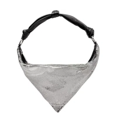 Amina Muaddi Leather-trimmed Chainmail Shoulder Bag In Gray